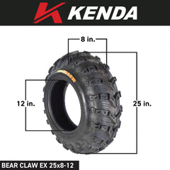 Kenda Bearclaw EVO K592 - 25x8-12 Front Tire for All Terrain (ATV), UTV, and Side by Side (SxS) Vehicles - 6-Ply - Bear Claw EVO 25x8x12