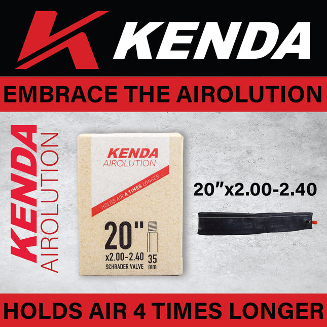Kenda Airolution 20x2.00-2.40 Bicycle Inner Tube - Durable Butyl Rubber Bike Tube & 35mm Removable Core Schrader Valve with Keychain