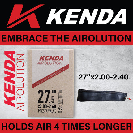 Kenda Airolution 27.5x2.00-2.40 Bicycle Inner Tube - Durable Butyl Rubber Bike Tube & 48mm Removable Core Presta Valve with Keychain