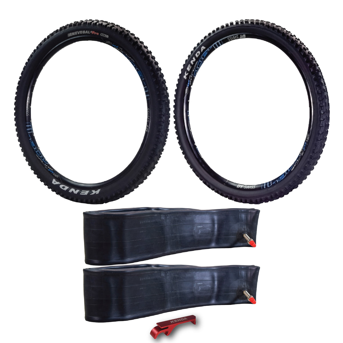 Kenda Nevegal 2 EMC K1211E 27.5x2.60 and 27.5x2.40 Mountain Bike Tires E-Bike Ready (ECE-R75) for Enduro/Trail + Airolution 27.5x2.40-2.80 Tubes + Keychain (2 Pack)