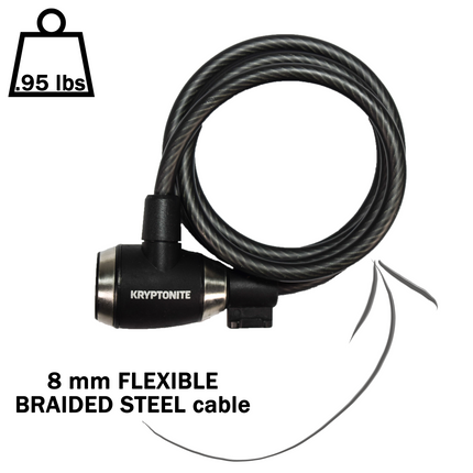 Kryptonite KryptoFlex 815 Key Cable Bike Lock - 6 ft. Long, 5/16" Diameter Cable with Keys for Bicycles; E-Bikes; Scooters (004943)