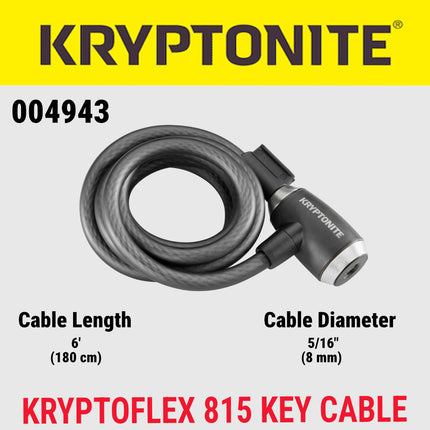 Kryptonite KryptoFlex 815 Key Cable Bike Lock - 6 ft. Long, 5/16" Diameter Cable with Keys for Bicycles; E-Bikes; Scooters (004943)