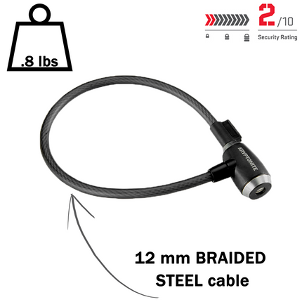 Kryptonite 2' 2" KryptoFlex 1265 Key Cable (Black) 004974  Two Foot Cable Length