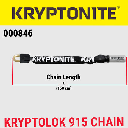 Kryptonite 915 KryptoLok 8.10 Pound Integrated Bike Chain - 5 ft Long 9mm Steel Chain with Keys for Bicycles; E-Bikes; Motorcycles; Scooters (000846)