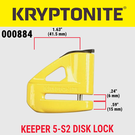 Kryptonite Keeper 5-S2 Motorcycle Disc Brake Lock, High Security Anti-Theft Rotor Lock with 5.5mm Locking Pin, Waterproof Disc Style Cylinder, Reminder Cable and 2 Stainless Steel Keys