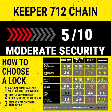 Kryptonite 712 Keeper 3.75 Pound Integrated Bike Chain - 47.3" Long 7mm Steel Chain with Keys for Bicycles; E-Bikes; Motorcycles; Scooters (001706)