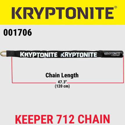 Kryptonite 712 Keeper 3.75 Pound Integrated Bike Chain - 47.3" Long 7mm Steel Chain with Keys for Bicycles; E-Bikes; Motorcycles; Scooters (001706)