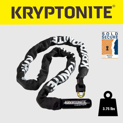 Kryptonite 712 Keeper 3.75 Pound Integrated Bike Chain - 47.3" Long 7mm Steel Chain with Keys for Bicycles; E-Bikes; Motorcycles; Scooters (001706)