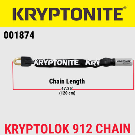 Kryptonite 912 KryptoLok 6.7 Pound Integrated Bike Chain - 47.25" Long 9mm Steel Chain with Keys for Bicycles; E-Bikes; Motorcycles; Scooters (001874)