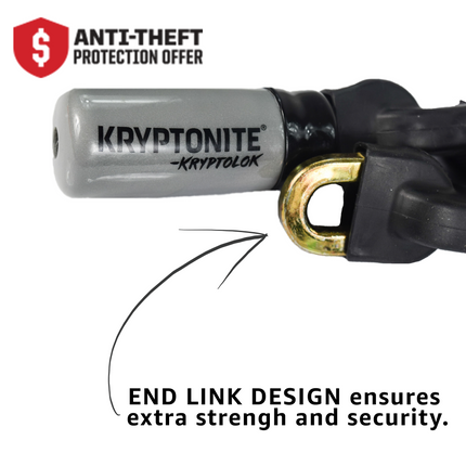 Kryptonite 912 KryptoLok 6.7 Pound Integrated Bike Chain - 47.25" Long 9mm Steel Chain with Keys for Bicycles; E-Bikes; Motorcycles; Scooters (001874)