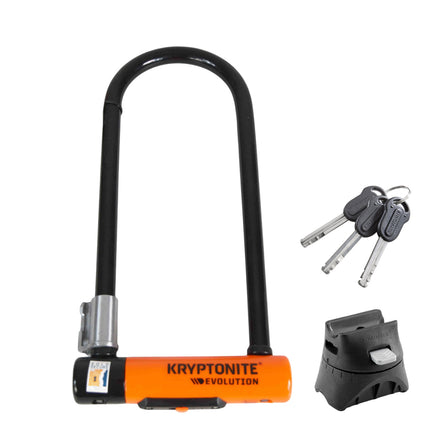 Kryptonite Evolution Long Shackle Bike U-Lock, Anti-Theft Security Sold Secure Gold, 14mm Steel Shackle with Mounting Bracket and Keys, High Security for Bicycles, E-Bikes and Scooters, Black/Orange