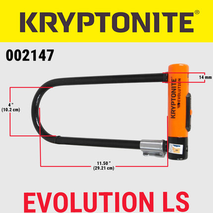 Kryptonite Evolution Long Shackle Bike U-Lock, Anti-Theft Security Sold Secure Gold, 14mm Steel Shackle with Mounting Bracket and Keys, High Security for Bicycles, E-Bikes and Scooters, Black/Orange
