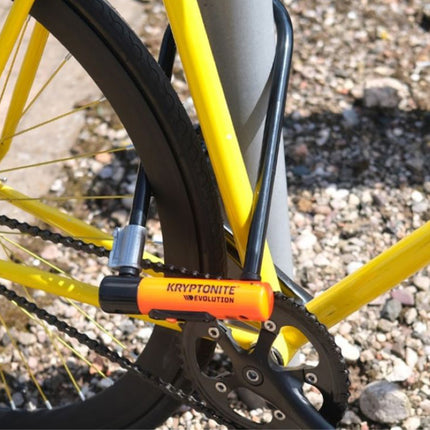 Kryptonite Evolution Long Shackle Bike U-Lock, Anti-Theft Security Sold Secure Gold, 14mm Steel Shackle with Mounting Bracket and Keys, High Security for Bicycles, E-Bikes and Scooters, Black/Orange