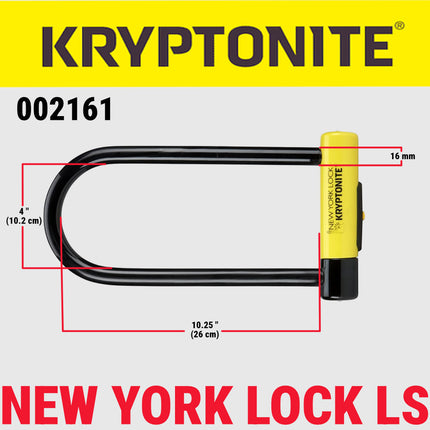 Kryptonite New York Long Shackle Bike U-Lock, Heavy Duty Anti-Theft Security Bicycle Lock Sold Secure Gold, 16mm Long Shackle with Keys, Ultimate Security Lock for Bicycles E-Bikes Scooters