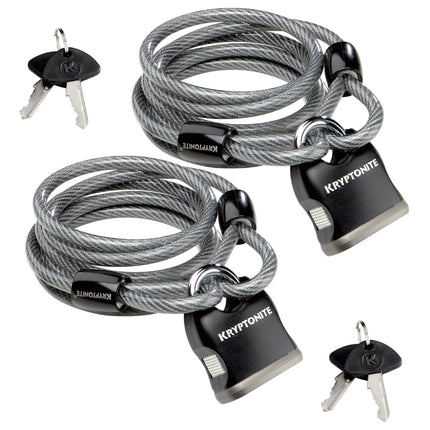 Kryptonite KryptoFlex 818 Looped Cable and Key Padlock - 4 ft. Long, 5/16" Diameter Cable with Keys for Bicycles; E-Bikes; Scooters (210412) 2 Pack