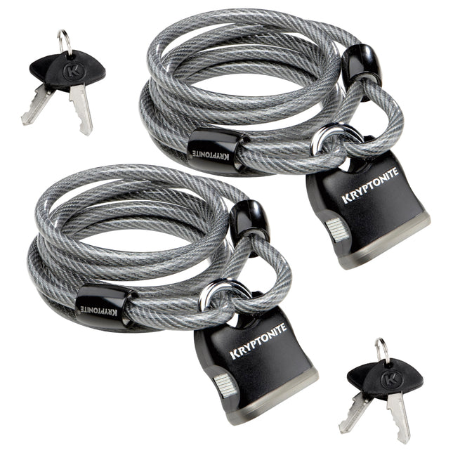 Kryptonite KryptoFlex 818 Looped Cable and Key Padlock - 4 ft. Long, 5/16" Diameter Cable with Keys for Bicycles; E-Bikes; Scooters (210412) 2 Pack