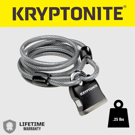 Kryptonite KryptoFlex 818 Looped Cable and Key Padlock - 4 ft. Long, 5/16" Diameter Cable with Keys for Bicycles; E-Bikes; Scooters (210412) 2 Pack