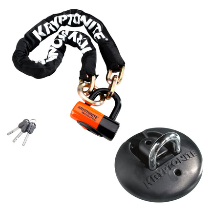 Kryptonite Stronghold with 1213 4.25 ft NY Noose w/ EV series 4 Disc Lock, 4.25 ft Long 14 mm Steel Chain & Disc Lock with Keys and Permanent Locking Point to Keep Bicycles; E-Bikes; Scooters Safe