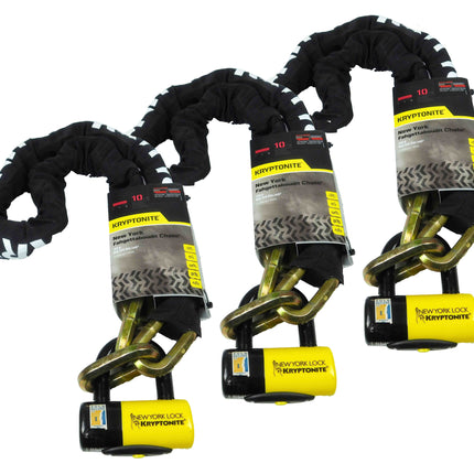 Kryptonite New York Fahgettaboudit 1415 Chain w/NY Disc Lock (3 Pack) - 5', 14mm Chain and 15mm Lock High-Security Anti-Theft Protection for Bicycle, E-Bike, Scooter, Motorcycles, and ATV/UTV - Black