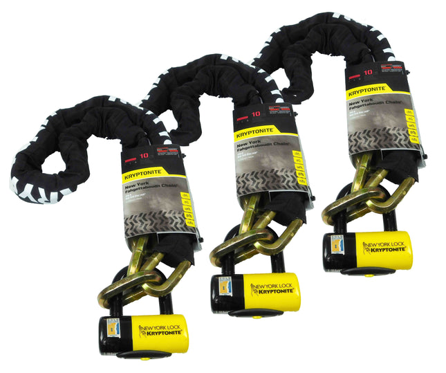 Kryptonite New York Fahgettaboudit 1415 Chain w/NY Disc Lock (3 Pack) - 5', 14mm Chain and 15mm Lock High-Security Anti-Theft Protection for Bicycle, E-Bike, Scooter, Motorcycles, and ATV/UTV - Black