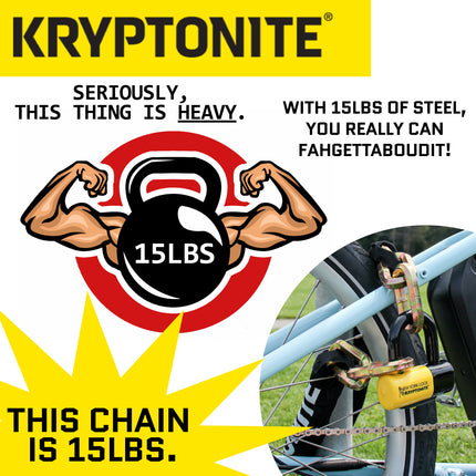 Kryptonite New York Fahgettaboudit 1415 Chain w/NY Disc Lock (3 Pack) - 5', 14mm Chain and 15mm Lock High-Security Anti-Theft Protection for Bicycle, E-Bike, Scooter, Motorcycles, and ATV/UTV - Black