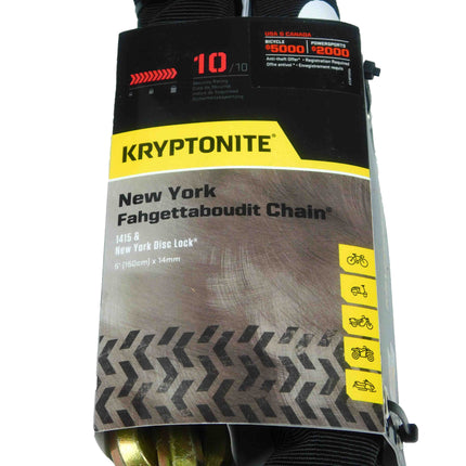 Kryptonite New York Fahgettaboudit 1415 Chain w/NY Disc Lock (3 Pack) - 5', 14mm Chain and 15mm Lock High-Security Anti-Theft Protection for Bicycle, E-Bike, Scooter, Motorcycles, and ATV/UTV - Black