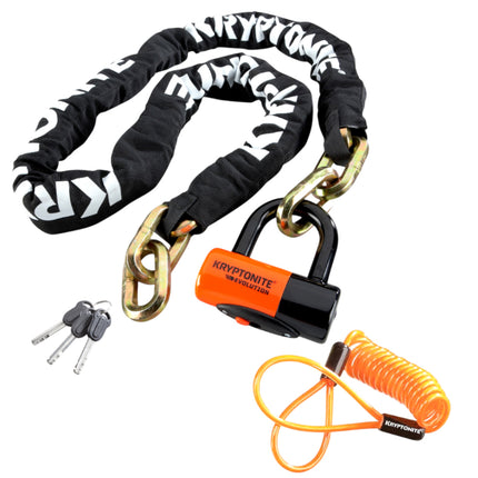 Kryptonite New York Chain 1217 Bike Lock 5.5ft with EV Series 4 Disc Lock + 3.5ft Reminder Cable - Heavy Duty Security Chain for High Theft Risk Areas - Maximum Protection