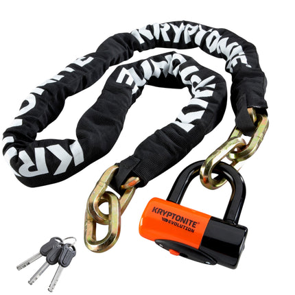Kryptonite New York Chain 1217 Bike Lock 5.5ft with EV Series 4 Disc Lock + 3.5ft Reminder Cable - Heavy Duty Security Chain for High Theft Risk Areas - Maximum Protection