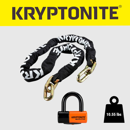 Kryptonite New York 1213 Evolution 10.5 Pound Cinch Ring Chain & Lock Combo - 4.25 ft Long 14 mm Steel Chain & Disc Lock with Keys for Bicycles; E-Bikes; Motorcycles; Scooters (999546)