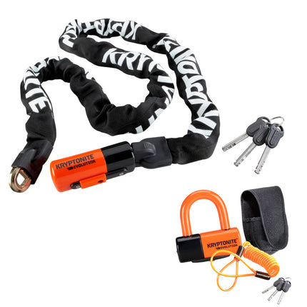 Kryptonite Evolution Series 4 Disc Lock & Keeper 785 Integrated Chain Lock Bundle, 14mm Hardened Steel Disc Lock + 2.8ft 7mm Security Chain | Motorcycle & Scooter Anti-Theft Lock Set