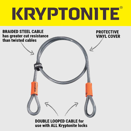 Kryptonite Evolution Disc Lock (999607), 14mm Heavy Duty Black Bike Bicycle Lock - KryptoFlex 410 Double Loop 4 ft. Long Cable for Use With All Kryptonite U-Locks, Disc Locks, and Padlocks