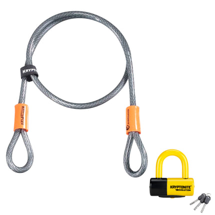 Kryptonite Evolution Series 4 Disc Lock & KryptoFlex 525 Double Loop Bundle, 14mm Heavy Duty Bike Bicycle Lock, Sold Secure Gold, High Security Anti-Theft Protection for Bicycle, E-Bike, Motorcycles