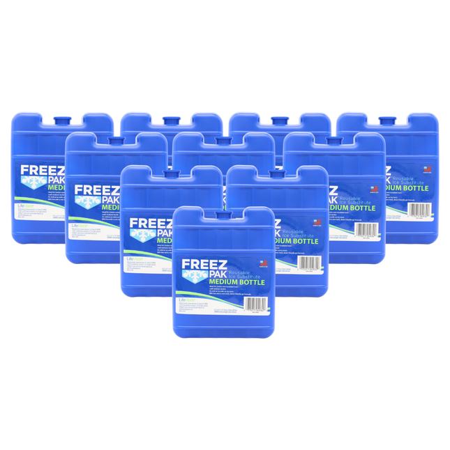 Freez Pak Medium 1.25lb Ice Pack Block - Reusable & Compact Ice Substitute Pack for Lunch Boxes, Coolers, Fishing, Sporting Events, Beach & Camping Trips - Made in the USA (10-Pack)