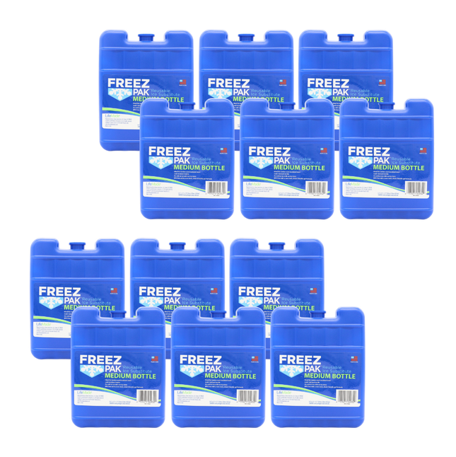 Freez Pak Medium 1.25lb Ice Pack Block - Reusable & Compact Ice Substitute Pack for Lunch Boxes, Coolers, Fishing, Sporting Events, Beach & Camping Trips - Made in the USA (12-Pack)