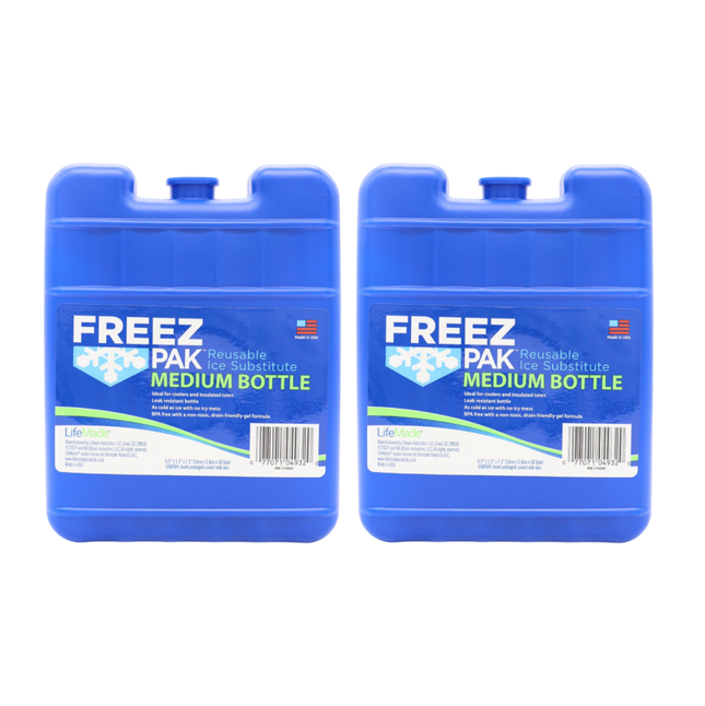 Freez Pak Medium 1.25lb Ice Pack Block - Reusable & Compact Ice Substitute Pack for Lunch Boxes, Coolers, Fishing, Sporting Events, Beach & Camping Trips - Made in the USA (2-Pack)