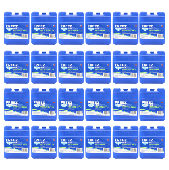Freez Pak Medium 1.25lb Ice Pack Block - Reusable & Compact Ice Substitute Pack for Lunch Boxes, Coolers, Fishing, Sporting Events, Beach & Camping Trips - Made in the USA (24-Pack)
