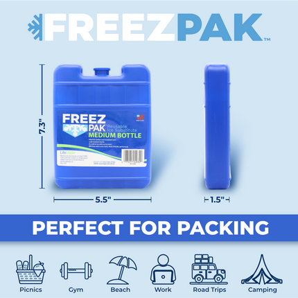 Freez Pak Medium 1.25lb Ice Pack Block - Reusable & Compact Ice Substitute Pack for Lunch Boxes, Coolers, Fishing, Sporting Events, Beach & Camping Trips - Made in the USA (24-Pack)