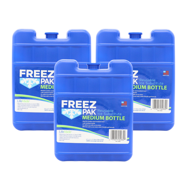 Freez Pak Medium 1.25lb Ice Pack Block - Reusable & Compact Ice Substitute Pack for Lunch Boxes, Coolers, Fishing, Sporting Events, Beach & Camping Trips - Made in the USA (3-Pack)