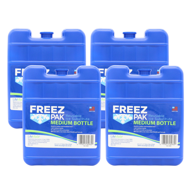 Freez Pak Medium 1.25lb Ice Pack Block - Reusable & Compact Ice Substitute Pack for Lunch Boxes, Coolers, Fishing, Sporting Events, Beach & Camping Trips - Made in the USA (4-Pack)