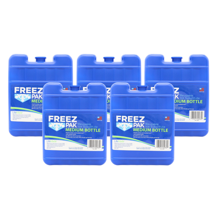 Freez Pak Medium 1.25lb Ice Pack Block - Reusable & Compact Ice Substitute Pack for Lunch Boxes, Coolers, Fishing, Sporting Events, Beach & Camping Trips - Made in the USA (5-Pack)