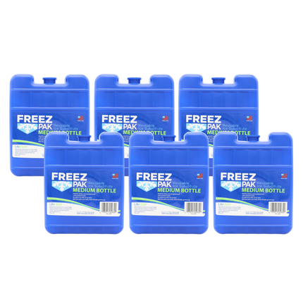 Freez Pak Medium 1.25lb Ice Pack Block - Reusable & Compact Ice Substitute Pack for Lunch Boxes, Coolers, Fishing, Sporting Events, Beach & Camping Trips - Made in the USA (6-Pack)