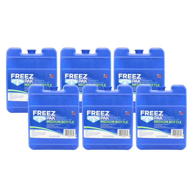 Freez Pak Medium 1.25lb Ice Pack Block - Reusable & Compact Ice Substitute Pack for Lunch Boxes, Coolers, Fishing, Sporting Events, Beach & Camping Trips - Made in the USA (6-Pack)