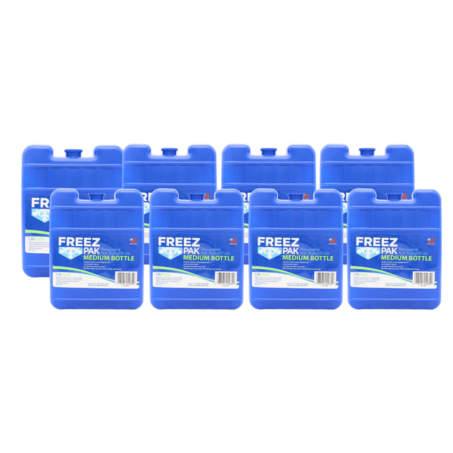 Freez Pak Medium 1.25lb Ice Pack Block - Reusable & Compact Ice Substitute Pack for Lunch Boxes, Coolers, Fishing, Sporting Events, Beach & Camping Trips - Made in the USA (8-Pack)
