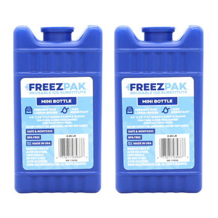 Freez Pak Mini 0.45lb Ice Pack Block - Reusable & Compact Ice Substitute Pack for Lunch Boxes, Coolers, Fishing, Sporting Events, Beach & Camping Trips - Made in the USA (2-Pack)