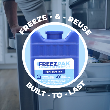 Freez Pak Mini 0.45lb Ice Pack Block - Reusable & Compact Ice Substitute Pack for Lunch Boxes, Coolers, Fishing, Sporting Events, Beach & Camping Trips - Made in the USA (2-Pack)