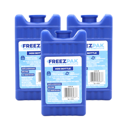 Freez Pak Mini 0.45lb Ice Pack Block - Reusable & Compact Ice Substitute Pack for Lunch Boxes, Coolers, Fishing, Sporting Events, Beach & Camping Trips - Made in the USA (3-Pack)
