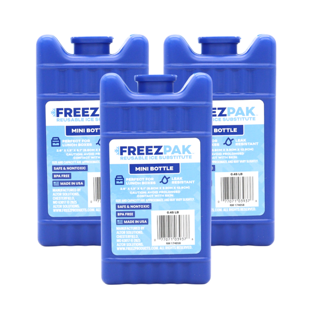 Freez Pak Mini 0.45lb Ice Pack Block - Reusable & Compact Ice Substitute Pack for Lunch Boxes, Coolers, Fishing, Sporting Events, Beach & Camping Trips - Made in the USA (3-Pack)