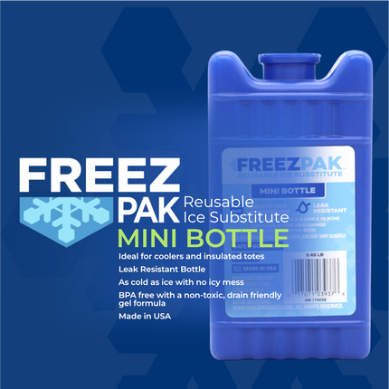 Freez Pak Mini 0.45lb Ice Pack Block - Reusable & Compact Ice Substitute Pack for Lunch Boxes, Coolers, Fishing, Sporting Events, Beach & Camping Trips - Made in the USA (3-Pack)