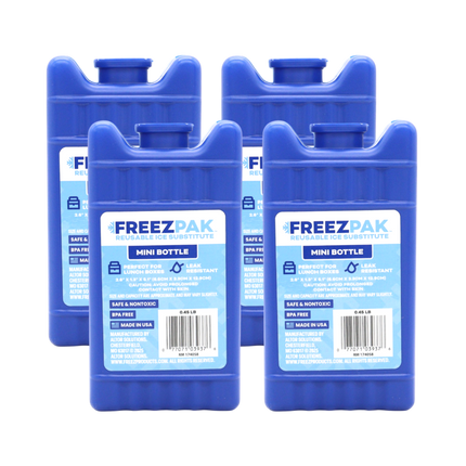Freez Pak Mini 0.45lb Ice Pack Block - Reusable & Compact Ice Substitute Pack for Lunch Boxes, Coolers, Fishing, Sporting Events, Beach & Camping Trips - Made in the USA (4-Pack)