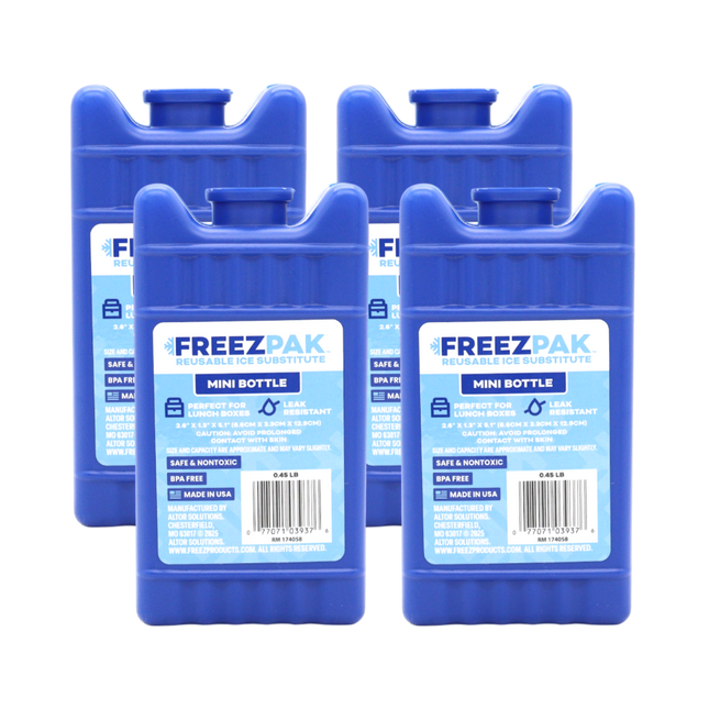 Freez Pak Mini 0.45lb Ice Pack Block - Reusable & Compact Ice Substitute Pack for Lunch Boxes, Coolers, Fishing, Sporting Events, Beach & Camping Trips - Made in the USA (4-Pack)